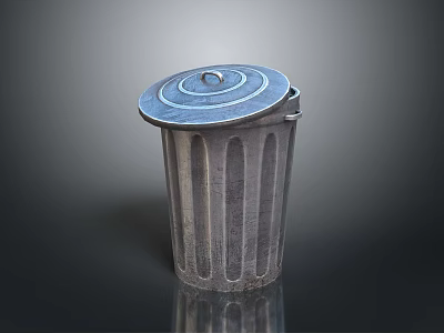 Metal Trash Can With Round Lid And Textured Striped Surface Design 3d model