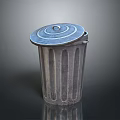 Metal Trash Can With Round Lid And Textured Striped Surface Design 3d model