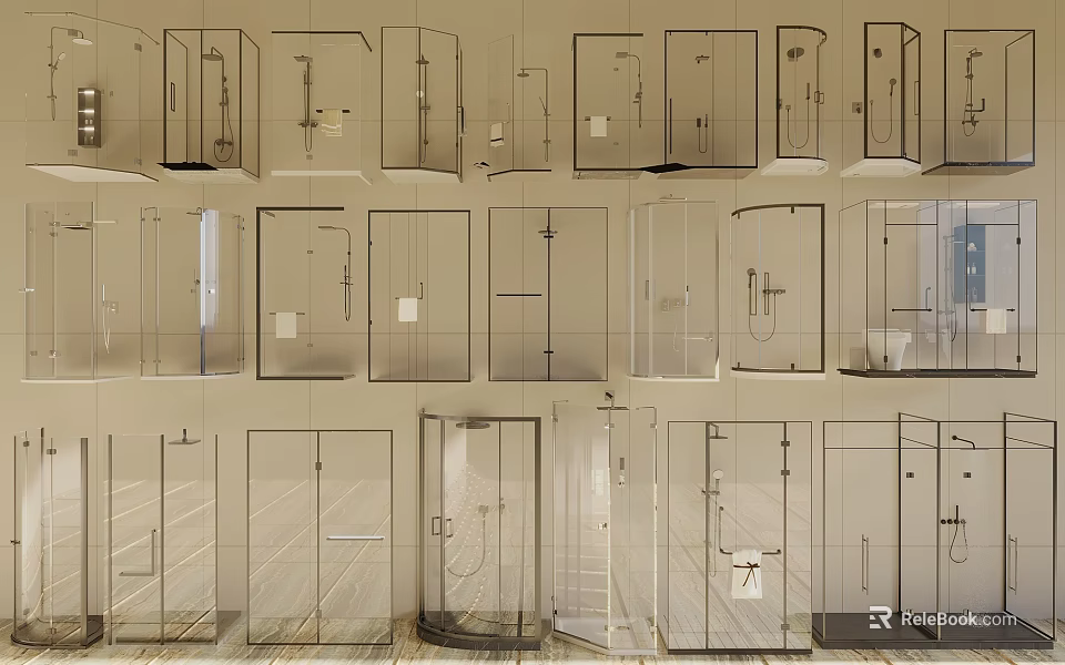Modern Shower Sauna Enclosures With Glass Doors And Various Design Styles 3d model 