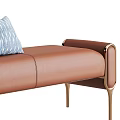Leather Sofa Bench With Gold Legs Armrests And Blue White Patterned Pillows 3d model