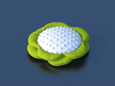 Flower Shaped Cushion With Green Petals And White Bumpy Center Surface 3d model