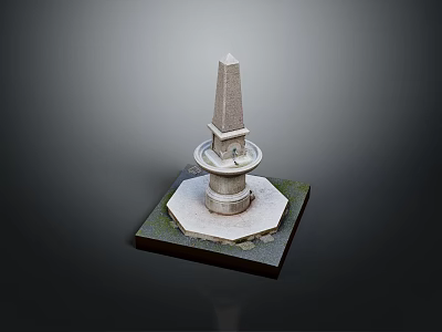 Stone Obelisk Landscape Component with Hexagonal Base and Square Platform on Grass and Stone Ground 3d model