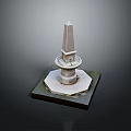 Stone Obelisk Landscape Component with Hexagonal Base and Square Platform on Grass and Stone Ground 3d model