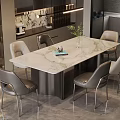 Modern Dining Room Interior With Marble Top Table Grey Chairs And Green Plant