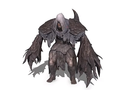 Hooded Character in Feathered Scaled Armor Standing Pose Fantasy Creature Design 3d model