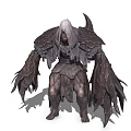 Hooded Character in Feathered Scaled Armor Standing Pose Fantasy Creature Design