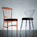 Rose Gold and Transparent Leisure Chairs with Black Cushions and Elegant Back Designs