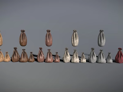 Household Cloth Bags In Various Colors And Different Sizes Arranged In Rows 3d model