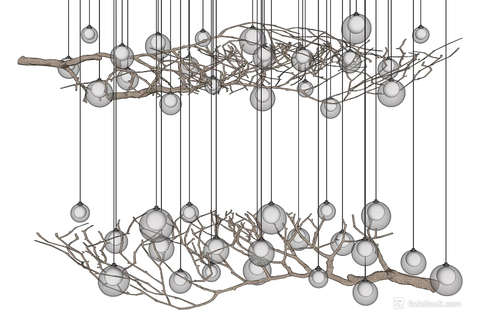 Modern Tree Branch Design Chandelier With Multiple Hanging Spherical Balls 3d model