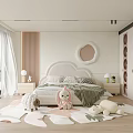 Modern Kids Room With Pink Rabbit Plush White Sheep Toy And Green Blanket