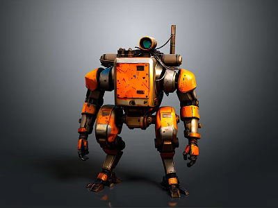 Futuristic Orange And Gray Robot With Mechanical Structure And Camera Antenna 3d model