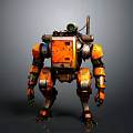 Futuristic Orange And Gray Robot With Mechanical Structure And Camera Antenna