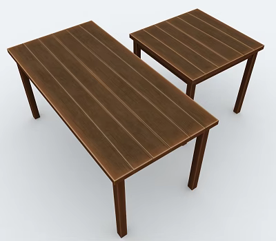 Brown Wooden Tables Two Piece Set With Different Sizes For Home Furniture 3d model
