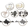 Modern Minimalist Circular Wall Decor with Mountain Moon Leaf and Flower Patterns 3d model
