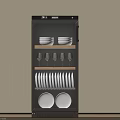 Haier Black Kitchen Appliance Cabinet With Bowls Wine Glasses Plates And Knives