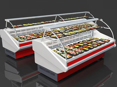 Commercial Refrigerated Display Cases With Curved Glass Doors And Food Display Shelves 3d model