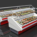 Commercial Refrigerated Display Cases With Curved Glass Doors And Food Display Shelves