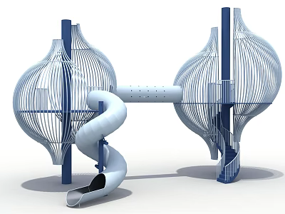 Modern Shell Shaped Playground Equipment With Blue White Slide And Spiral Staircase 3d model