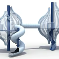Modern Shell Shaped Playground Equipment With Blue White Slide And Spiral Staircase