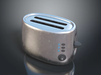 Silver Two Slice Toaster Electronic Appliance With Control Buttons And Reflective Surface 3d model