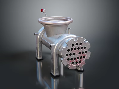 Metal Meat Grinder With Perforated Front Plate Red Handle And Stable Base 3d model