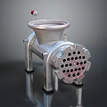 Metal Meat Grinder With Perforated Front Plate Red Handle And Stable Base