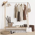Wooden Clothing Rack with Hanging Clothes Accessories Bags Shoes and Dried Plants