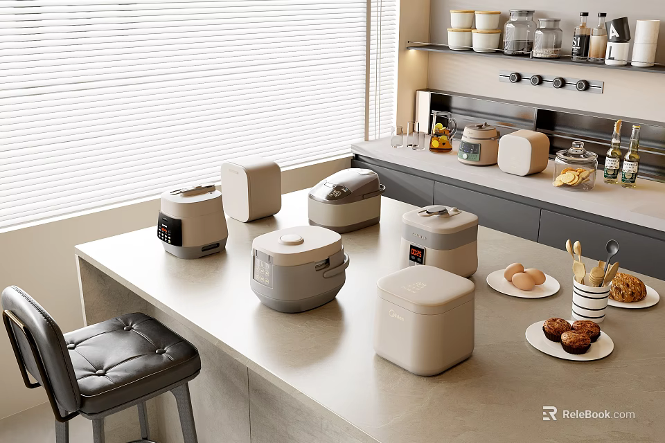 Neat Modern Kitchen Interior With Countertop And Various Functional Kitchen Appliances 3d model 