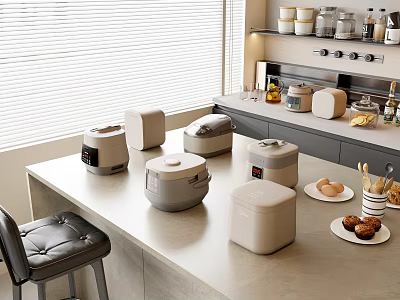 Neat Modern Kitchen Interior With Countertop And Various Functional Kitchen Appliances 3d model