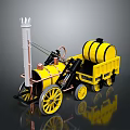 Yellow Vintage Steam Train Model With Water Tank Wheels And Copper Pipe