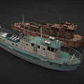 Two Ships Featuring Modern Blue Hull and Rusty Vintage Structure with Decks