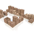 Collection of Assorted Stacked Cardboard Boxes in Different Sizes on White Background 3d model