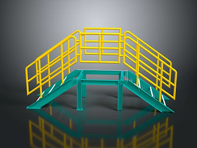 Heavy Duty Commercial Equipment With Yellow Railings And Green Ramp Structure 3d model