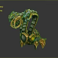 Mythical Multi Headed Mechanical Creature With Golden Green Armor And Detailed Structure