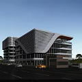 Aerial Planning for Modern Office Building with Glass Facade Road and Green Landscaping