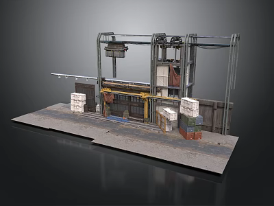 Industrial Facility Model Featuring Metal Frame Structure Mechanical Equipment And Concrete Blocks 3d model