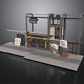 Industrial Facility Model Featuring Metal Frame Structure Mechanical Equipment And Concrete Blocks