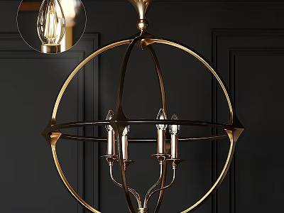 Elegant Brass Spherical Frame Chandelier With Decorative Bulbs For Modern Interior Design 3d model