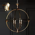 Elegant Brass Spherical Frame Chandelier With Decorative Bulbs For Modern Interior Design