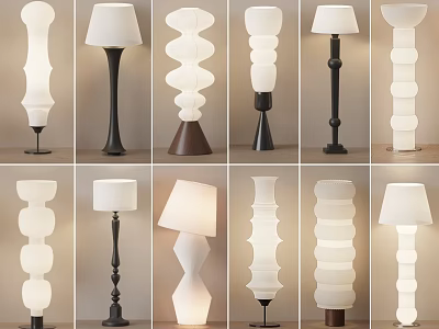 Various Modern Floor Lamps With Different Designs Including Glass Shades And Wooden Bases For Interior 3d model