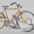 Yellow Bicycle with Blue Seat Black Handlebars Silver Rims and Shadow on White Background