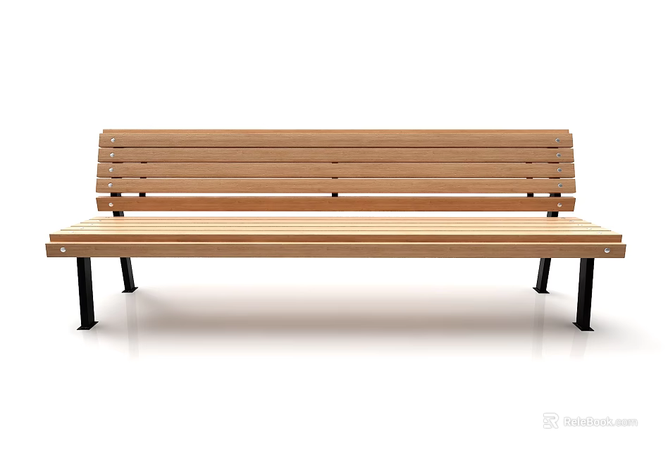Wooden Outdoor Bench With Black Metal Legs For Garden Patio Seating 3d model 