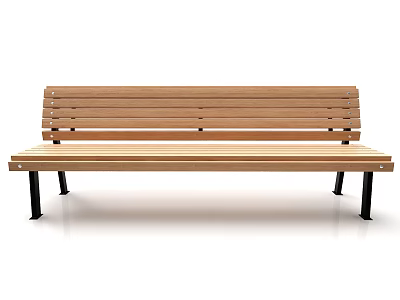 Wooden Outdoor Bench With Black Metal Legs For Garden Patio Seating 3d model