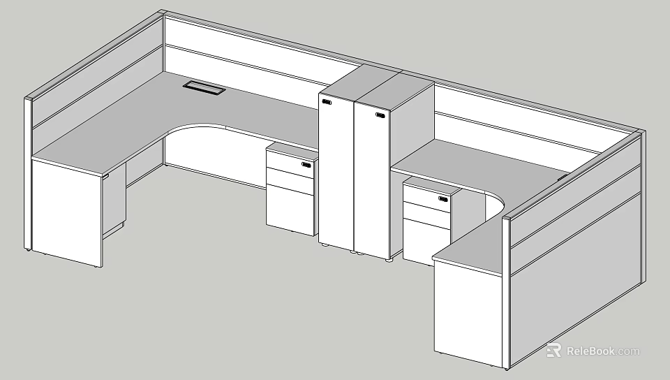 Modular Office Desk With Cubicle Partitions Drawers Cabinets And Work Surfaces 3d model 