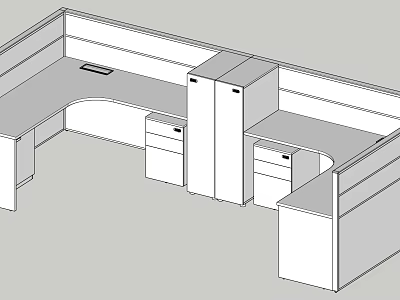 Modular Office Desk With Cubicle Partitions Drawers Cabinets And Work Surfaces 3d model