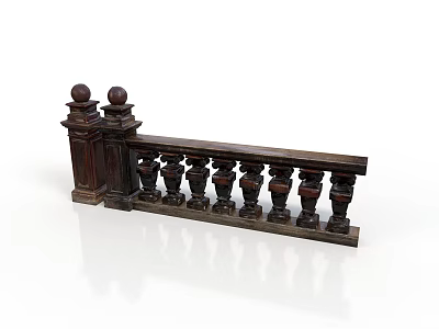 Classic Design Solid Wood Home Decor Railing With Spherical Finials And Ornate Balusters 3d model