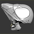 Sleek Modern Metallic Helmet Featuring Geometric Shapes and High Gloss Reflective Finish