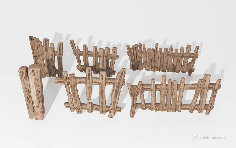 Natural Wooden Fence With Various Designs For Garden And Outdoor Use 3d model 