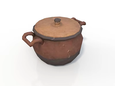 Hand Carved Terracotta Sculpture Clay Pot With Lid And Two Handles 3d model