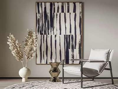 Modern Accent Chair With White Cushion In Living Room With Abstract Painting 3d model